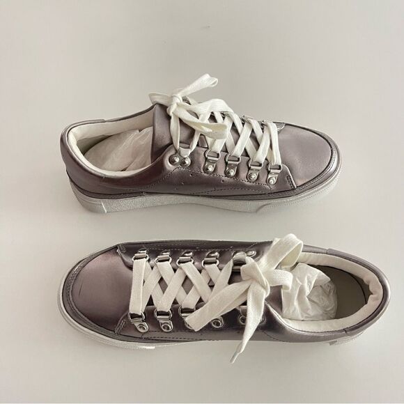 ALLSAINTS Womens Silver Metallic Quinn Round Toe Platform Leather Sneakers Shoes - Picture 9 of 10